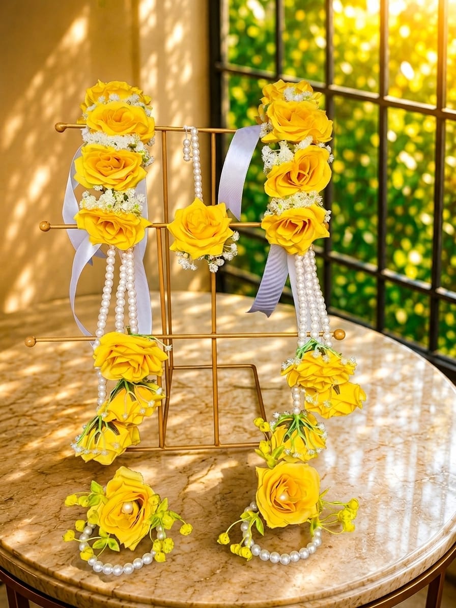 Mehndi Mayo Artificial Flower Jewelry Set
