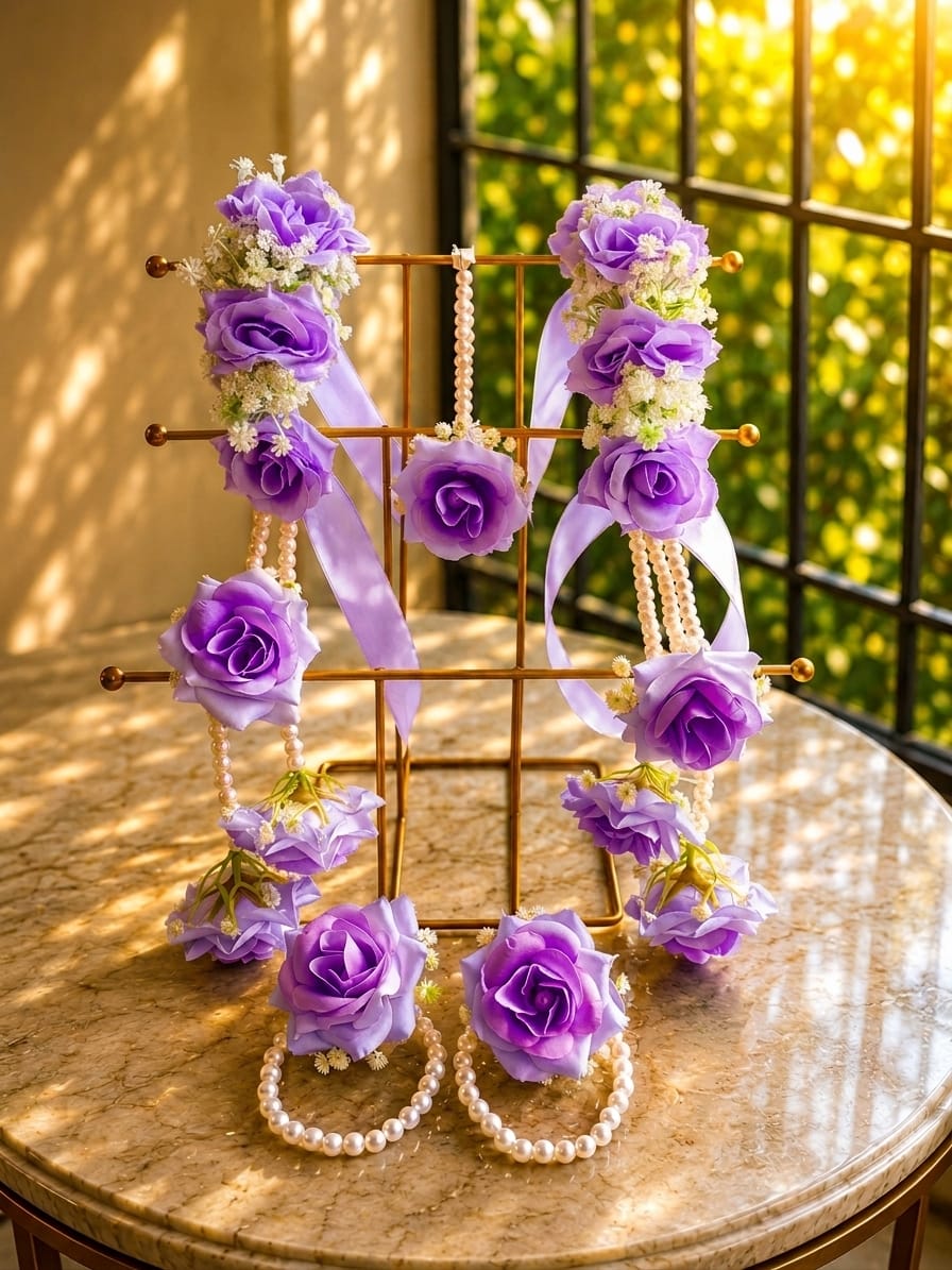 Lilac Purple Artificial Flower Jewellery Set