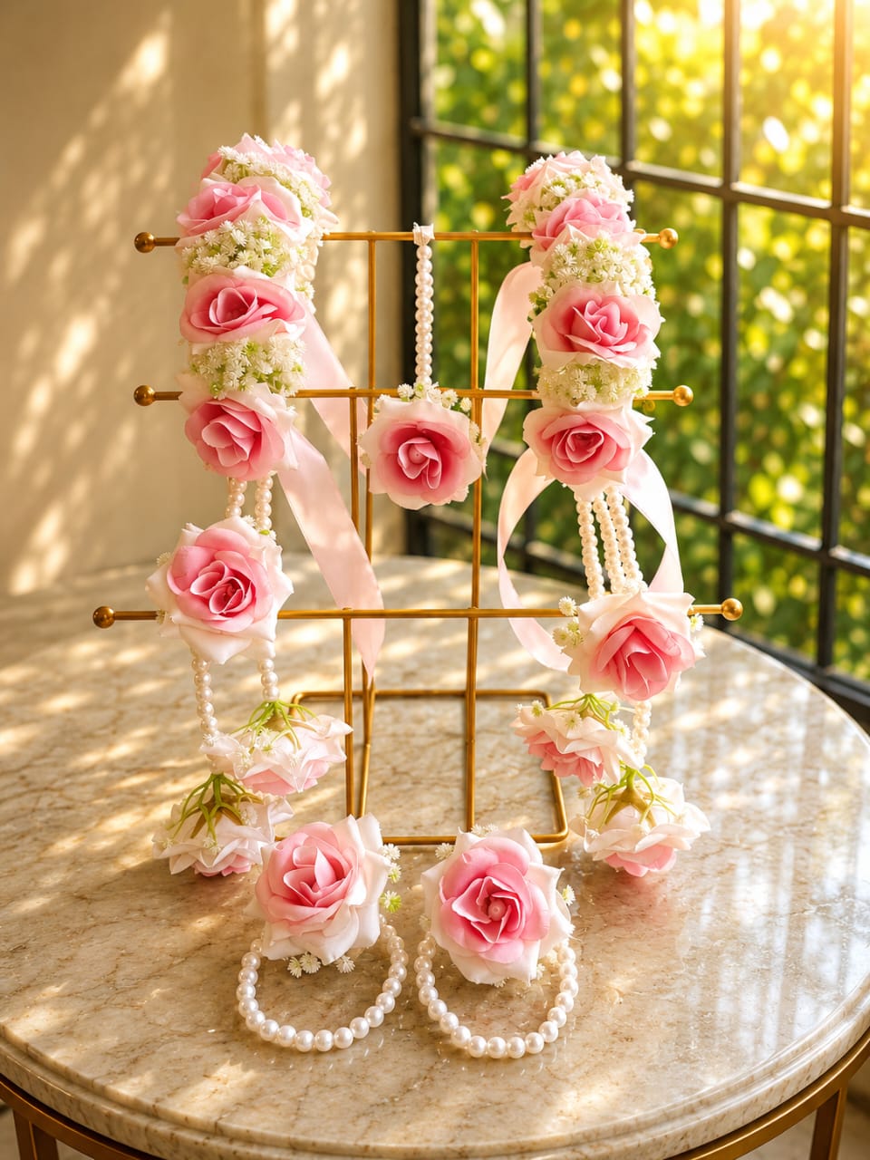 Pink Artificial Floral Jewelery Set